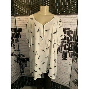 Ivory Sheer Lipstick Print Top